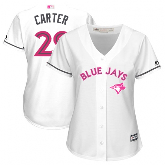 Women's Majestic Toronto Blue Jays #29 Joe Carter Authentic White Mother's Day Cool Base MLB Jersey - Ujersey