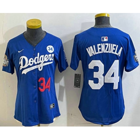 Women's Los Angeles Dodgers #34 Fernando Valenzuela Number Blue 2024 World Series With Fernando 34 Limited Stitched Jersey - Ujersey
