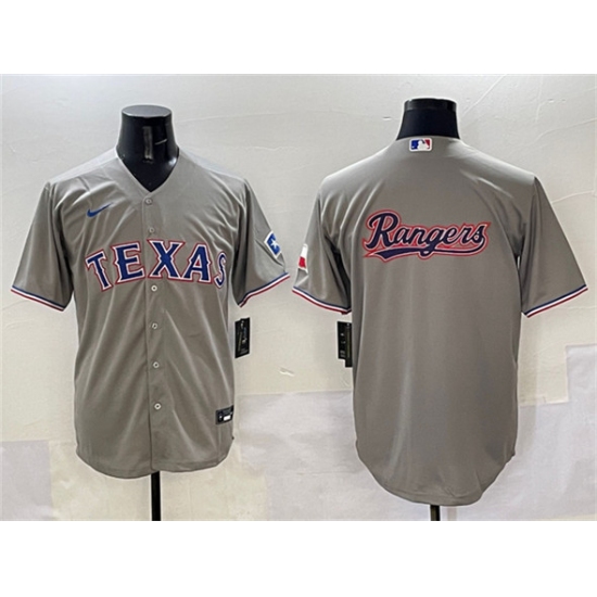 Men's Texas Rangers Team Big Logo Gray With Cool Base Stitched Baseball Jersey