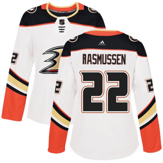 Women's Adidas Anaheim Ducks #22 Dennis Rasmussen Authentic White Away NHL Jersey - Ujersey