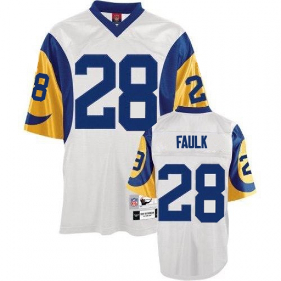 Mitchell and Ness Los Angeles Rams #28 Marshall Faulk Authentic White Throwback NFL Jersey - Ujersey