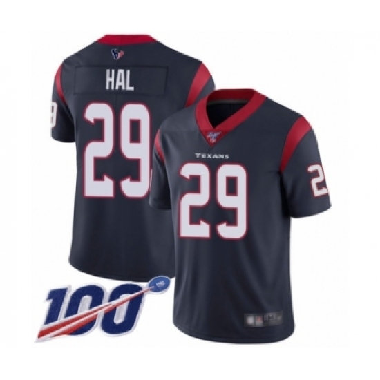 Men's Houston Texans #29 Andre Hal Navy Blue Team Color Vapor Untouchable Limited Player 100th Season Football Jersey - Ujersey