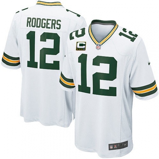 Youth Nike Green Bay Packers #12 Aaron Rodgers Elite White C Patch NFL Jersey - Ujersey