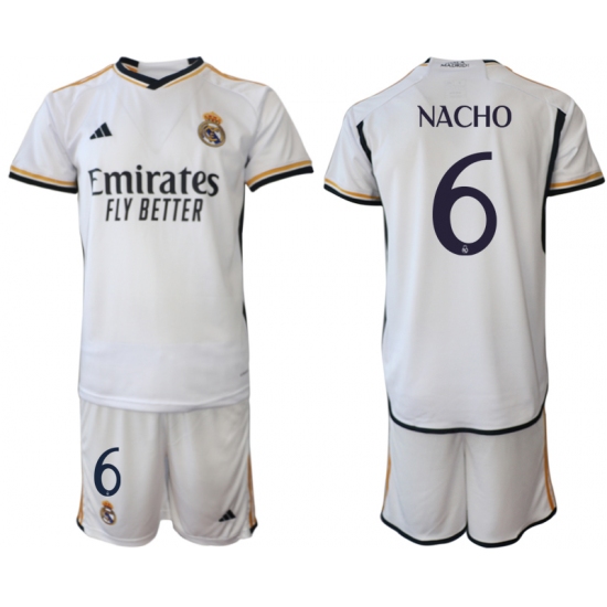 Men's Real Madrid #6 Nacho 2023-24 White Home Soccer Jersey