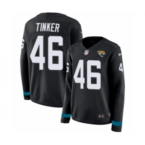 Women's Nike Jacksonville Jaguars #46 Carson Tinker Limited Black Therma Long Sleeve NFL Jersey - Ujersey