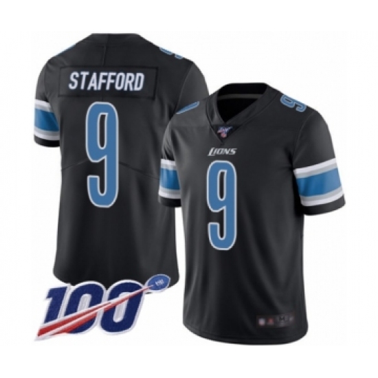 Men's Detroit Lions #9 Matthew Stafford Limited Black Rush Vapor Untouchable 100th Season Football Jersey - Ujersey
