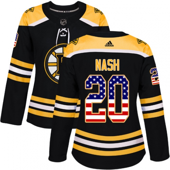 Women's Adidas Boston Bruins #20 Riley Nash Authentic Black USA Flag Fashion NHL Jersey - Ujersey