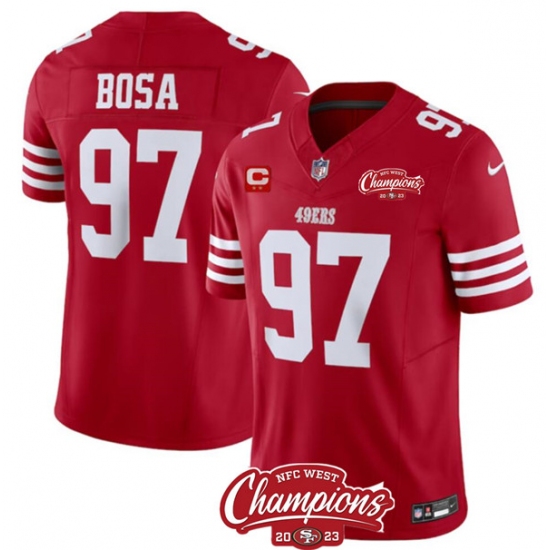 Men's San Francisco 49ers #97 Nick Bosa Red 2023 F.U.S.E. With 2-star C And NFC West Champions Football Stitched Jersey - Ujersey