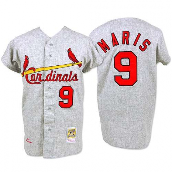 Men's Mitchell and Ness 1967 St. Louis Cardinals #9 Roger Maris Authentic Grey Throwback MLB Jersey - Ujersey