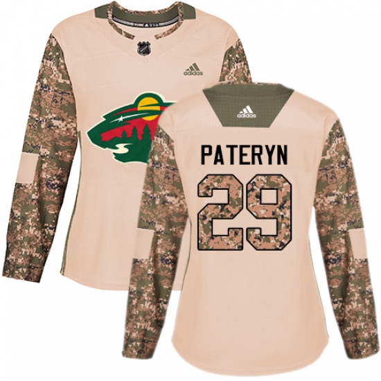 Women's Adidas Minnesota Wild #29 Greg Pateryn Authentic Camo Veterans Day Practice NHL Jersey - Ujersey