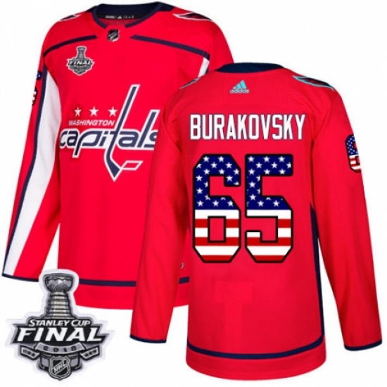 Men's Adidas Washington Capitals #65 Andre Burakovsky Authentic Red USA Flag Fashion 2018 Stanley Cup Final NHL Jersey - Ujersey