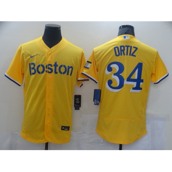 Men's Boston Red Sox #34 David Ortiz Nike Gold-Light Blue 2021 City Connect Player Jersey - Ujersey