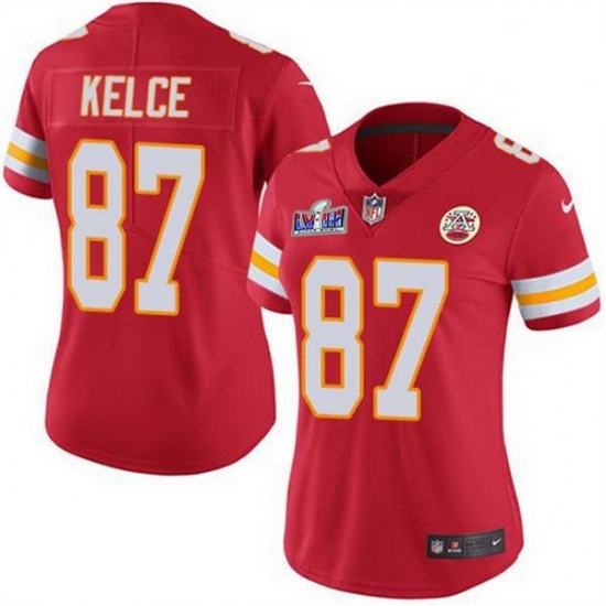 Women's Kansas City Chiefs #87 Travis Kelce Red 2023 F U S E Vapor Untouchable Limited Stitched 2024 Super Bowl LVIII Jersey