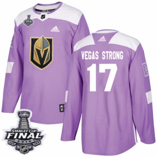 Men's Adidas Vegas Golden Knights #17 Vegas Strong Authentic Purple Fights Cancer Practice 2018 Stanley Cup Final NHL Jersey - Ujersey