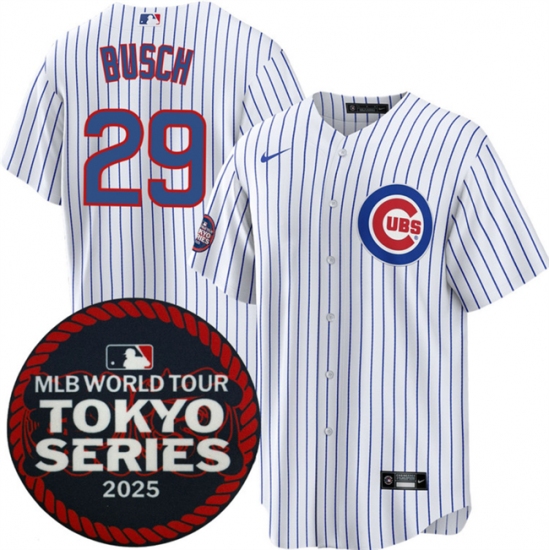 Men's Chicago Cubs #29 Michael Busch White 2025 World Tour Tokyo Series Home Stitched Baseball Jersey - Ujersey