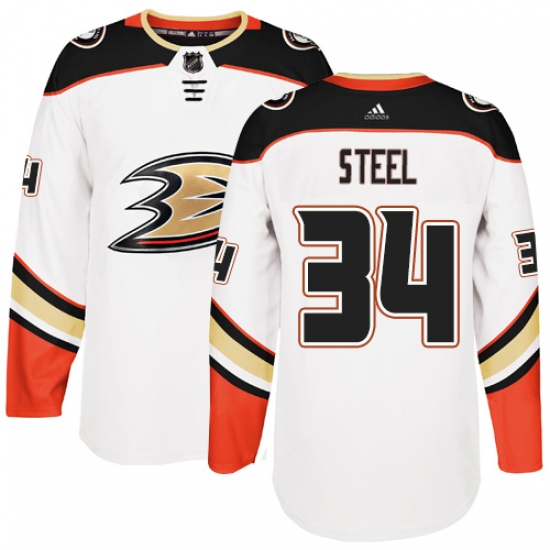 Men's Adidas Anaheim Ducks #34 Sam Steel Authentic White Away NHL Jersey - Ujersey