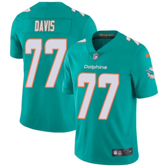 Men's Nike Miami Dolphins #77 Jesse Davis Aqua Green Team Color Vapor Untouchable Limited Player NFL Jersey - Ujersey