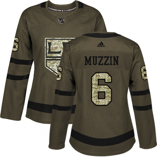 Women's Adidas Los Angeles Kings #6 Jake Muzzin Authentic Green Salute to Service NHL Jersey - Ujersey