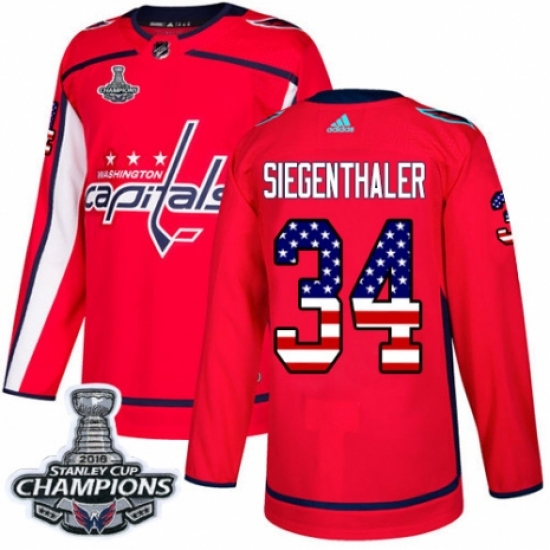 Men's Adidas Washington Capitals #34 Jonas Siegenthaler Authentic Red USA Flag Fashion 2018 Stanley Cup Final Champions NHL Jersey - Ujersey