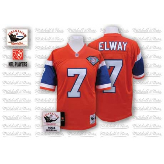 Mitchell And Ness Denver Broncos #7 John Elway Orange With 75TH Patch Authentic Throwback NFL Jersey - Ujersey
