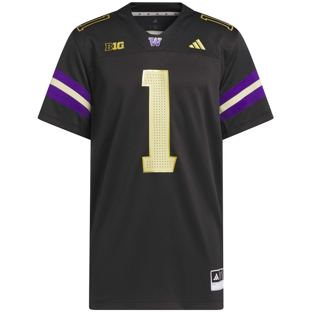 Men's adidas #1 Black Washington Huskies Premier Strategy Jersey - ujerseystore