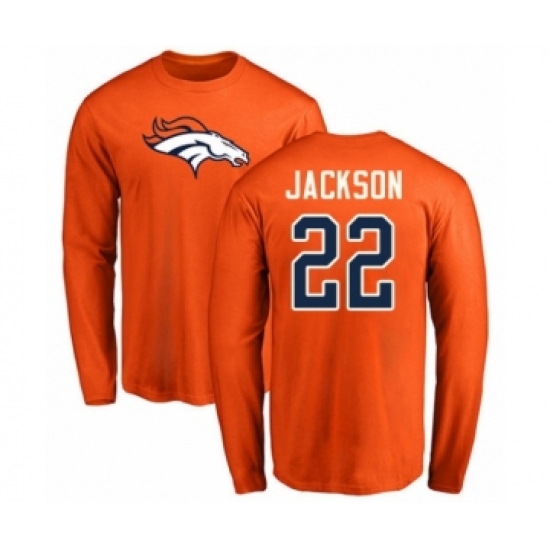 Football Denver Broncos #22 Kareem Jackson Orange Name & Number Logo Long Sleeve T-Shirt - Ujersey