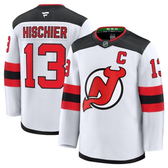 Men's New Jersey Devils #13 Nico Hischier White 2024-25 Away Stitched Hockey Jersey - Ujersey