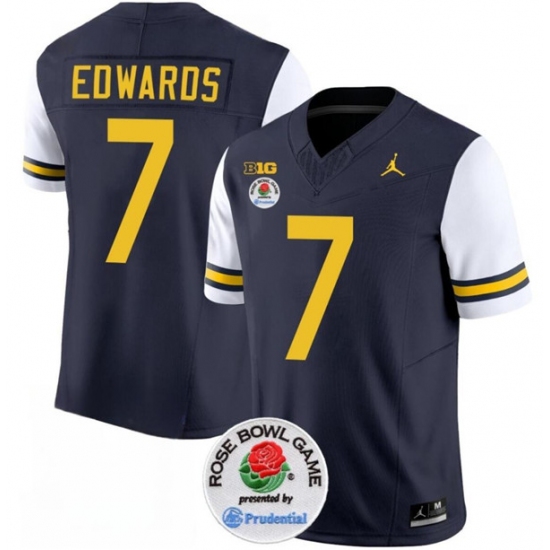 Men's Michigan Wolverines #7 Donovan Edwards 2023 F.U.S.E. Navy White Rose Bowl Stitched Jersey - Ujersey