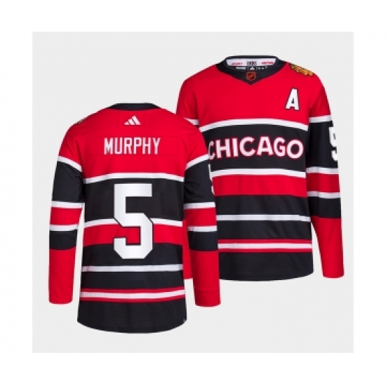 Men's Chicago Blackhawks #5 Connor Murphy Red Black 2022 Reverse Retro Stitched Jersey