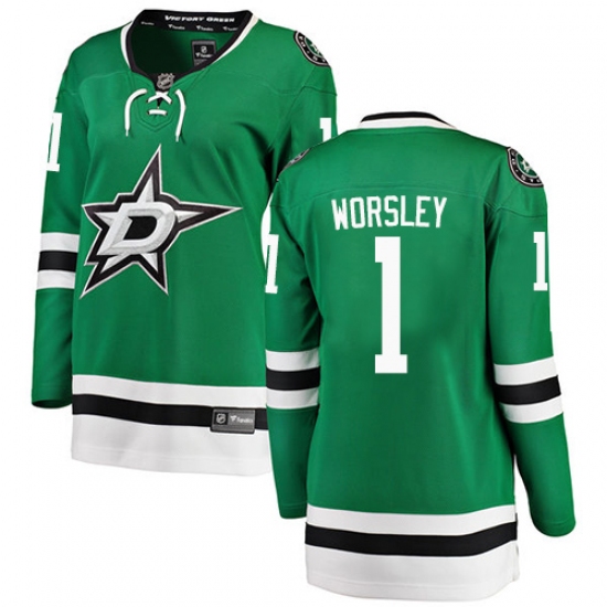 Women's Dallas Stars #1 Gump Worsley Authentic Green Home Fanatics Branded Breakaway NHL Jersey - Ujersey