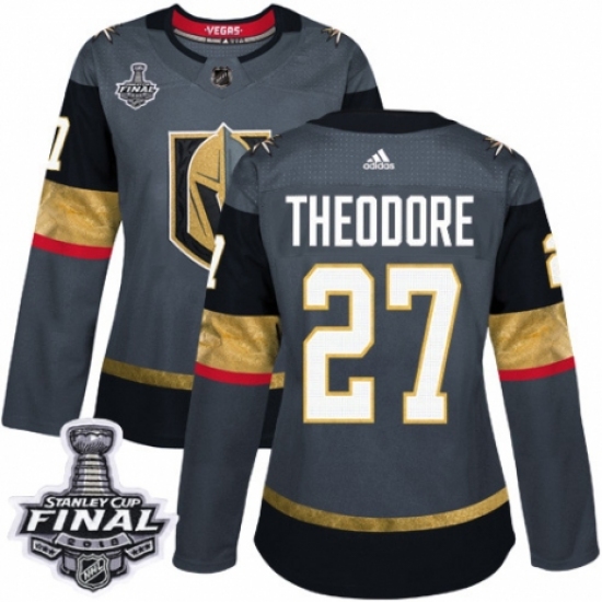 Women's Adidas Vegas Golden Knights #27 Shea Theodore Authentic Gray Home 2018 Stanley Cup Final NHL Jersey - Ujersey