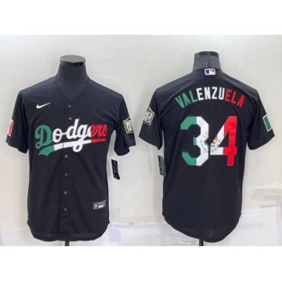 Men's Los Angeles Dodgers #34 Fernando Valenzuela Mexico Black Cool Base Stitched Baseball Jersey - Ujersey