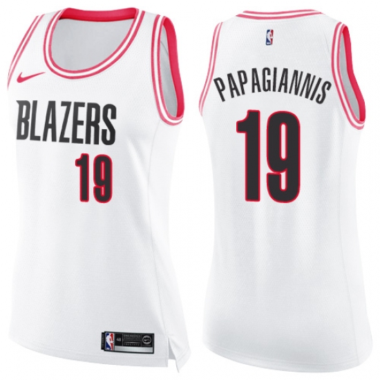 Women's Nike Portland Trail Blazers #19 Georgios Papagiannis Swingman White Pink Fashion NBA Jersey - Ujersey