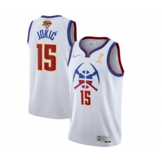 Men's Denver Nuggets #15 Nikola Jokic White 2023 Finals Champions Earned Edition Stitched Basketball Jersey