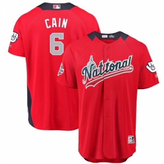 Men's Majestic Milwaukee Brewers #6 Lorenzo Cain Game Red National League 2018 MLB All-Star MLB Jersey - Ujersey