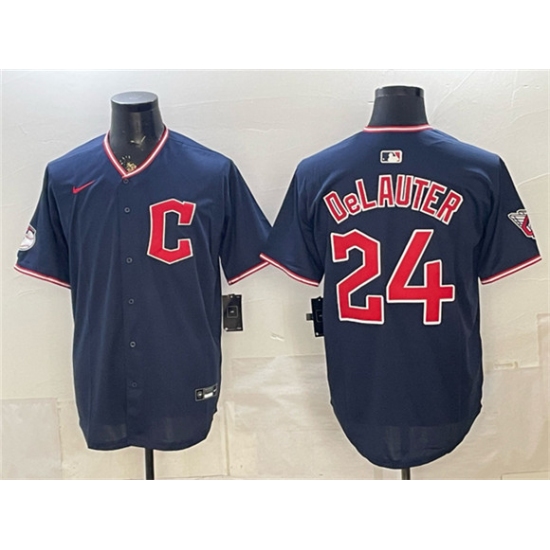Men's Cleveland Guardians #24 Chase DeLauter Navy Limited Stitched Baseball Jersey - Ujersey