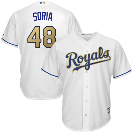 Youth Majestic Kansas City Royals #48 Joakim Soria Authentic White Home Cool Base MLB Jersey