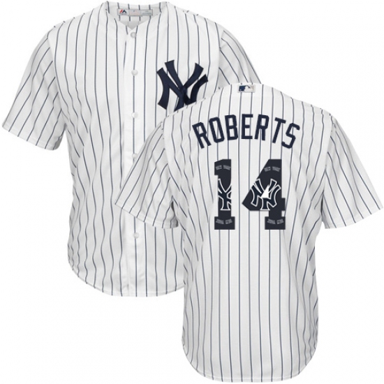 Men's Majestic New York Yankees #14 Brian Roberts Authentic White Team Logo Fashion MLB Jersey - Ujersey