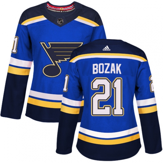 Women's Adidas St. Louis Blues #21 Tyler Bozak Authentic Royal Blue Home NHL Jersey - Ujersey