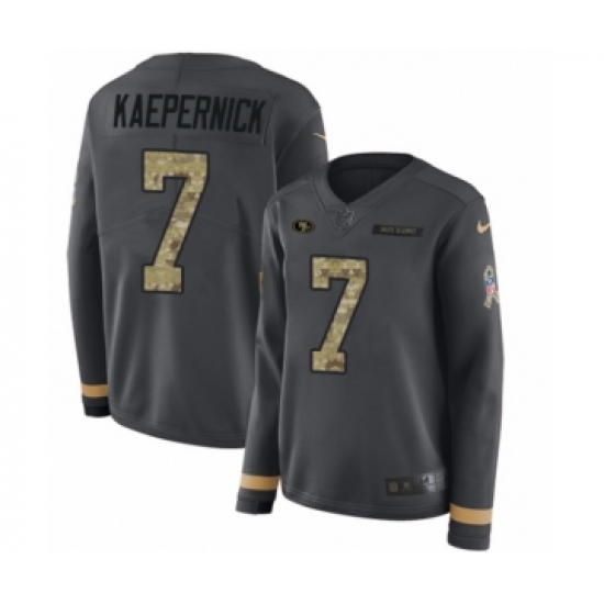 Women's Nike San Francisco 49ers #7 Colin Kaepernick Limited Black Salute to Service Therma Long Sleeve NFL Jersey - Ujersey