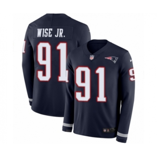 Men's Nike New England Patriots #91 Deatrich Wise Jr Limited Navy Blue Therma Long Sleeve NFL Jersey - Ujersey