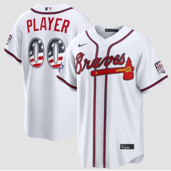 Men's Atlanta Braves Active Player Custom White 2026 All-Star Edition Stars & Stripes & USA 250 Fourth of July Home Stadium Stitched Baseball Jersey - Ujersey