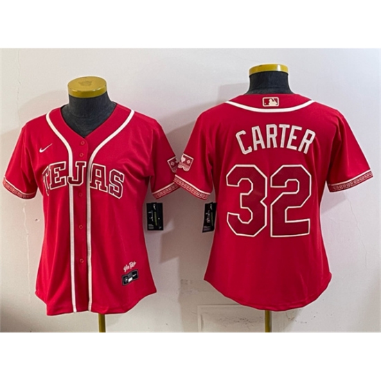 Women's Texas Rangers #32 Evan Carter Red 2026 City Connect Stadium Stitched Baseball Jersey(Run Small)