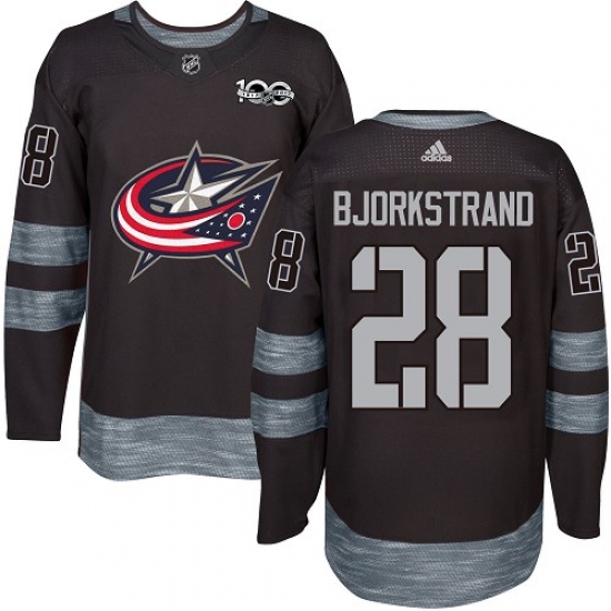 Men's Adidas Columbus Blue Jackets #28 Oliver Bjorkstrand Authentic Black 1917-2017 100th Anniversary NHL Jersey