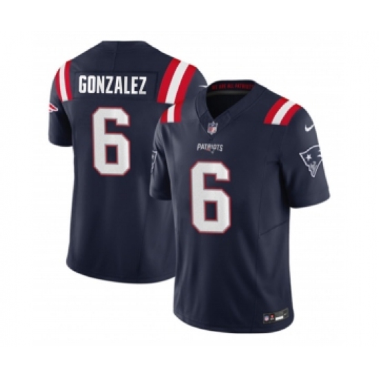 Men's Nike New England Patriots #6 Christian Gonzalez Navy 2023 F.U.S.E. Vapor Limited Football Stitched Jersey
