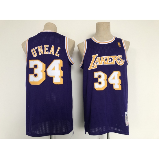 Men's Los Angeles Lakers #34 Shaquille O'Neal Purple Throwback Basketball Jersey - Ujersey