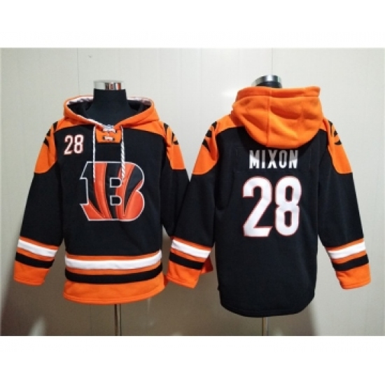 Men's Cincinnati Bengals #28 Joe Mixon Orange Black Ageless Must-Have Lace-Up Pullover Hoodie - Ujersey