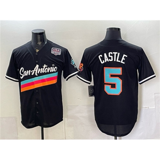 Men's San Antonio Spurs #5 Stephon Castle Black USA 250 City Edition Stitched Baseball Jersey - Ujersey