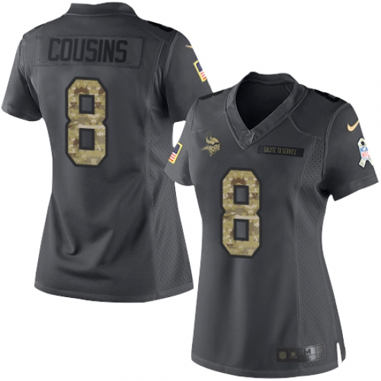 Women's Nike Minnesota Vikings #8 Kirk Cousins Limited Black 2016 Salute to Service NFL Jersey - Ujersey