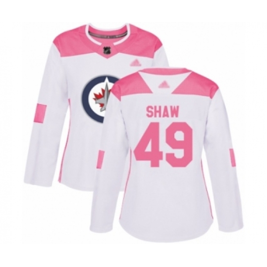 Women's Winnipeg Jets #49 Logan Shaw Authentic White Pink Fashion Hockey Jersey - Ujersey